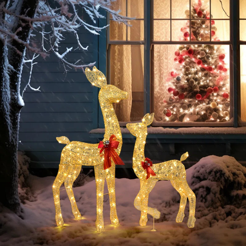 Gold Lighted Reindeer Family Set Christmas Decor