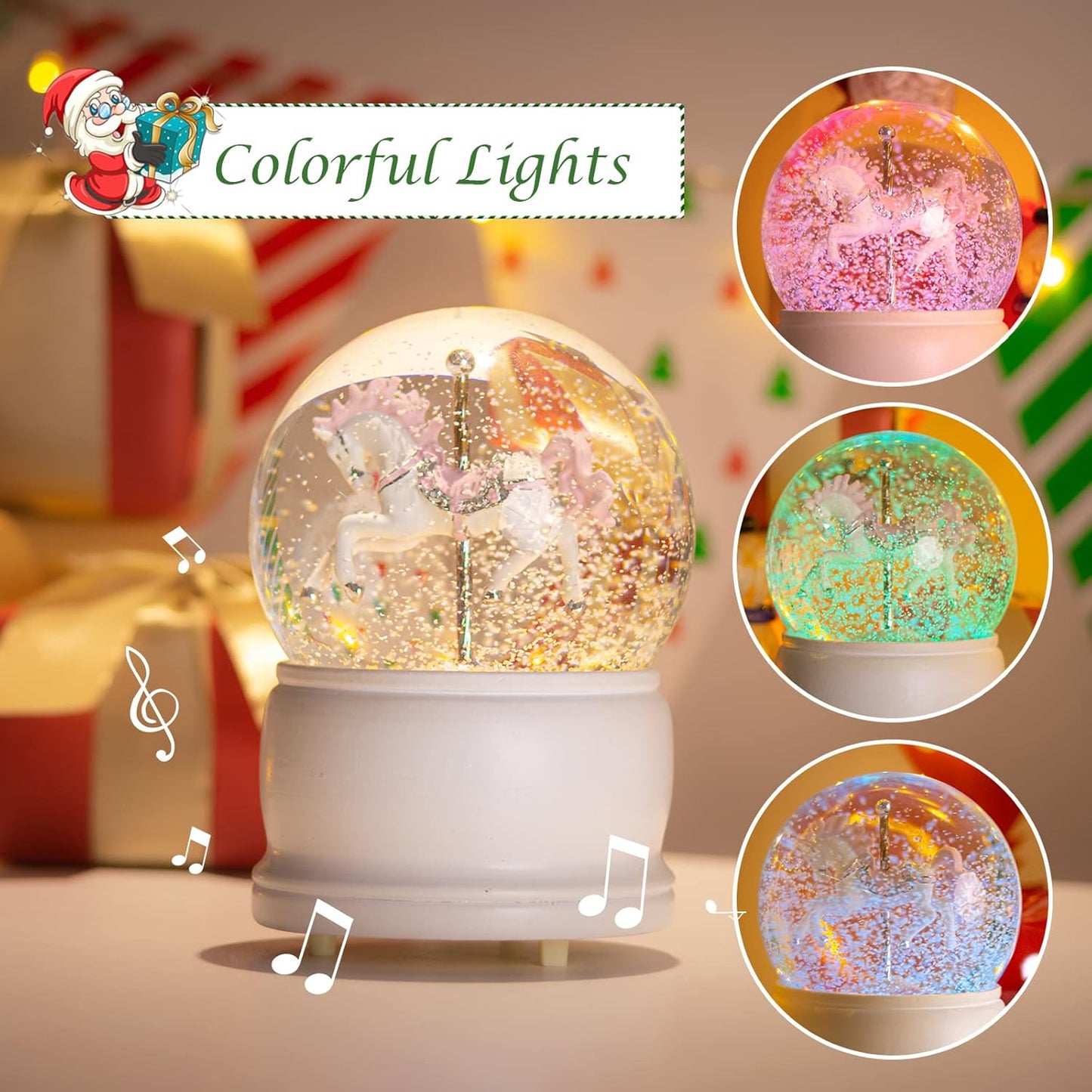 Snow Globes Musical for Girls Snow Globes Collectibles Christmas Snow Globes Cute Animal Pink Horse Snow Globe for Women Kids Birthday Gift Home Decor